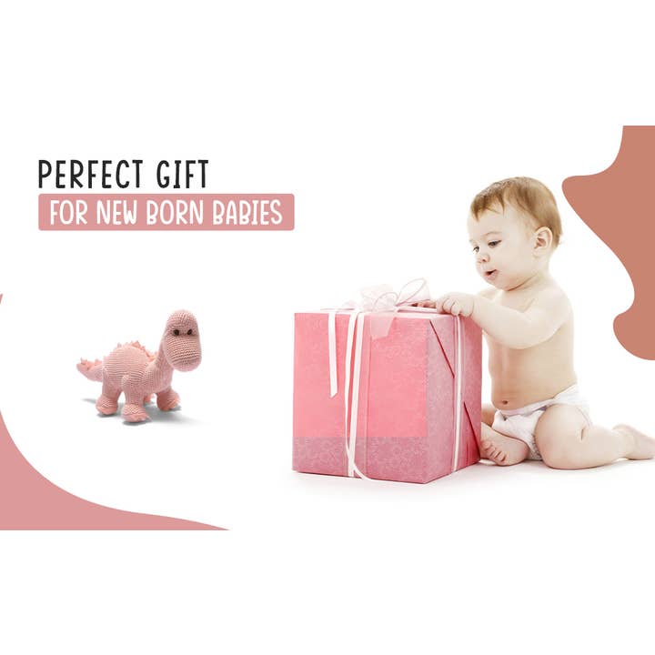 Best Years Ltd – wholesale Handheld rattle – Baby – Knitted Organic Cotton Pink Diplodocus Dinosaur Baby Rattle11