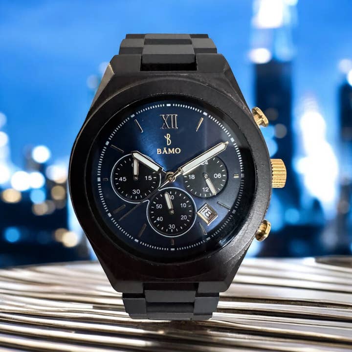 Orologio in legno ROMA DEEP Blu - nero per la vendita all'ingrosso da parte di BOTTEGA SMERALDA