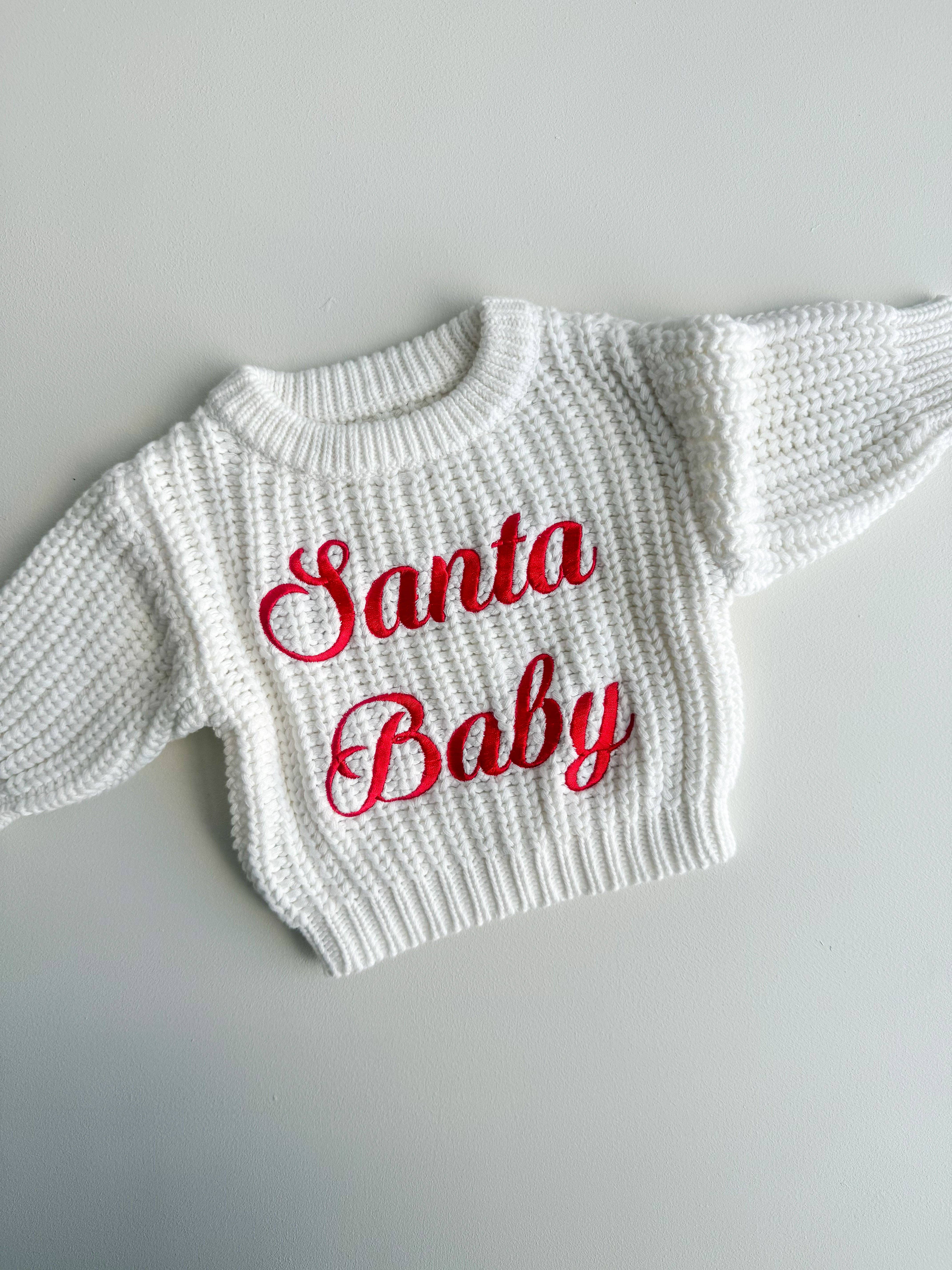 Petite + Co - Wholesale Knit Sweater - Baby - CHUNKY KNIT JUMPER | MILK - SANTA BABY EMBROIDERY3