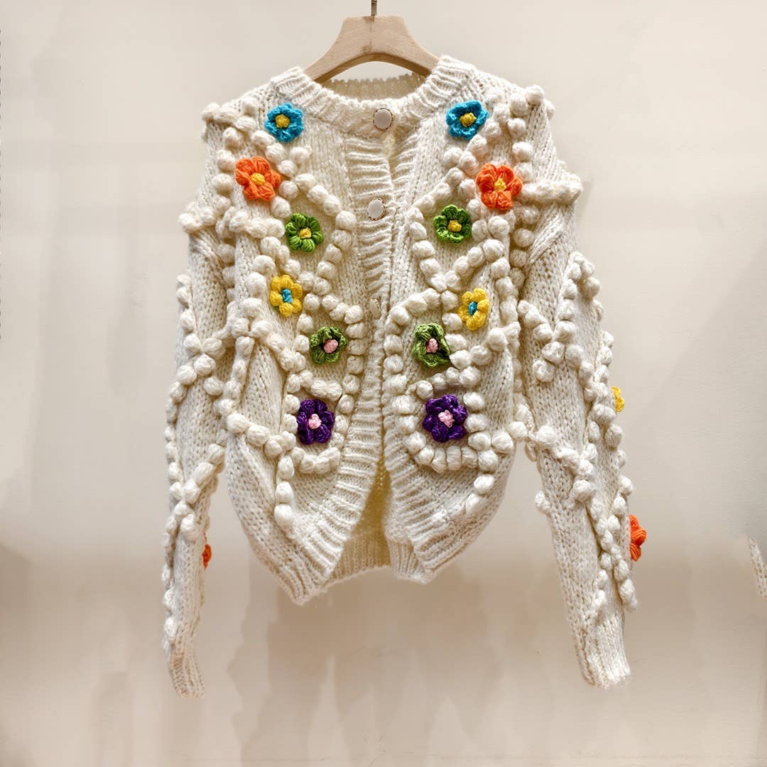 Färg som bilder TP41 Handvävd stickad tröja med 3D-blommor för wholesale på Faire0