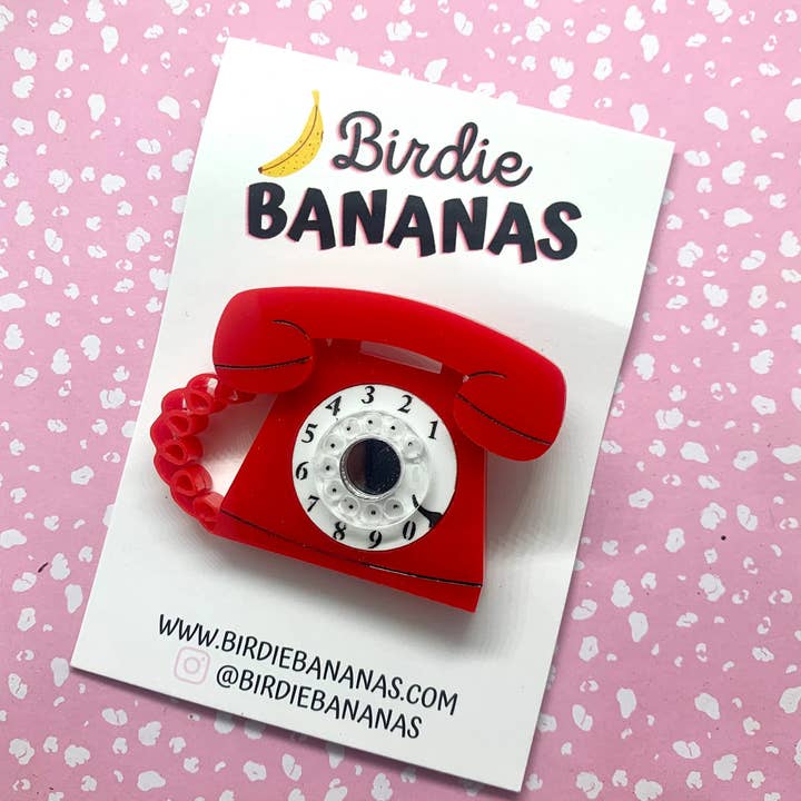 Birdie Bananas - Wholesale Brooch - Red Retro Telephone Brooch