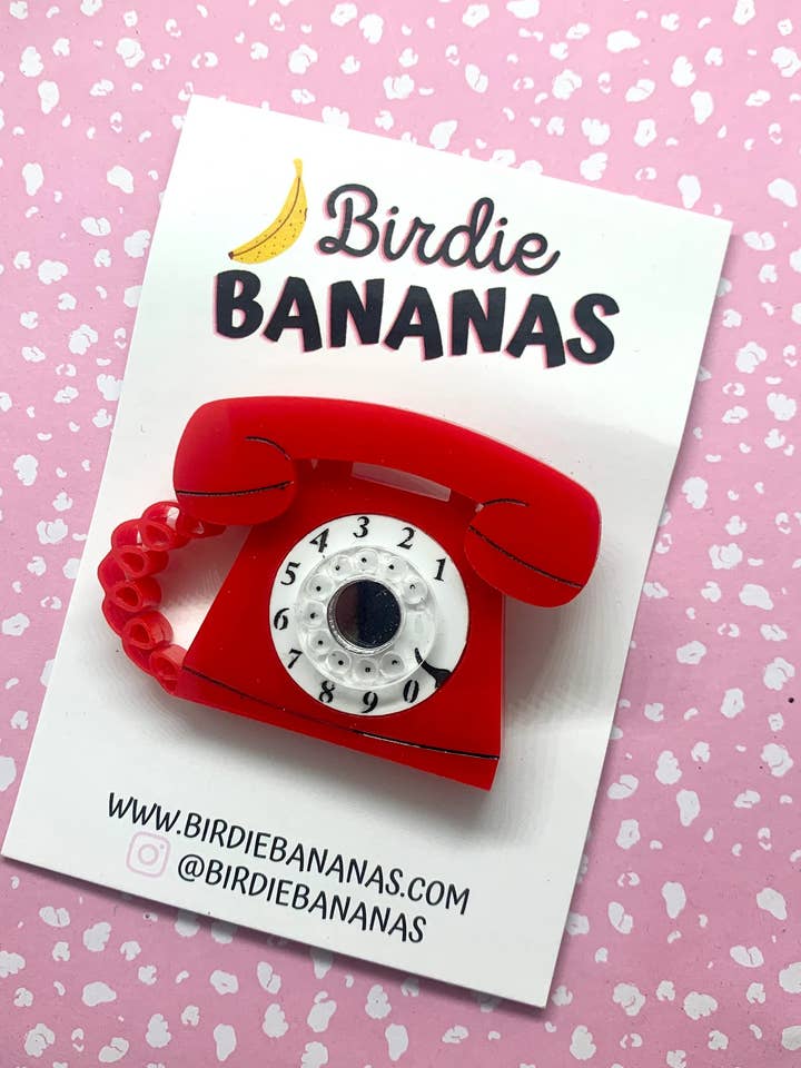 Red Retro Telephone Brooch for wholesale by Birdie Bananas