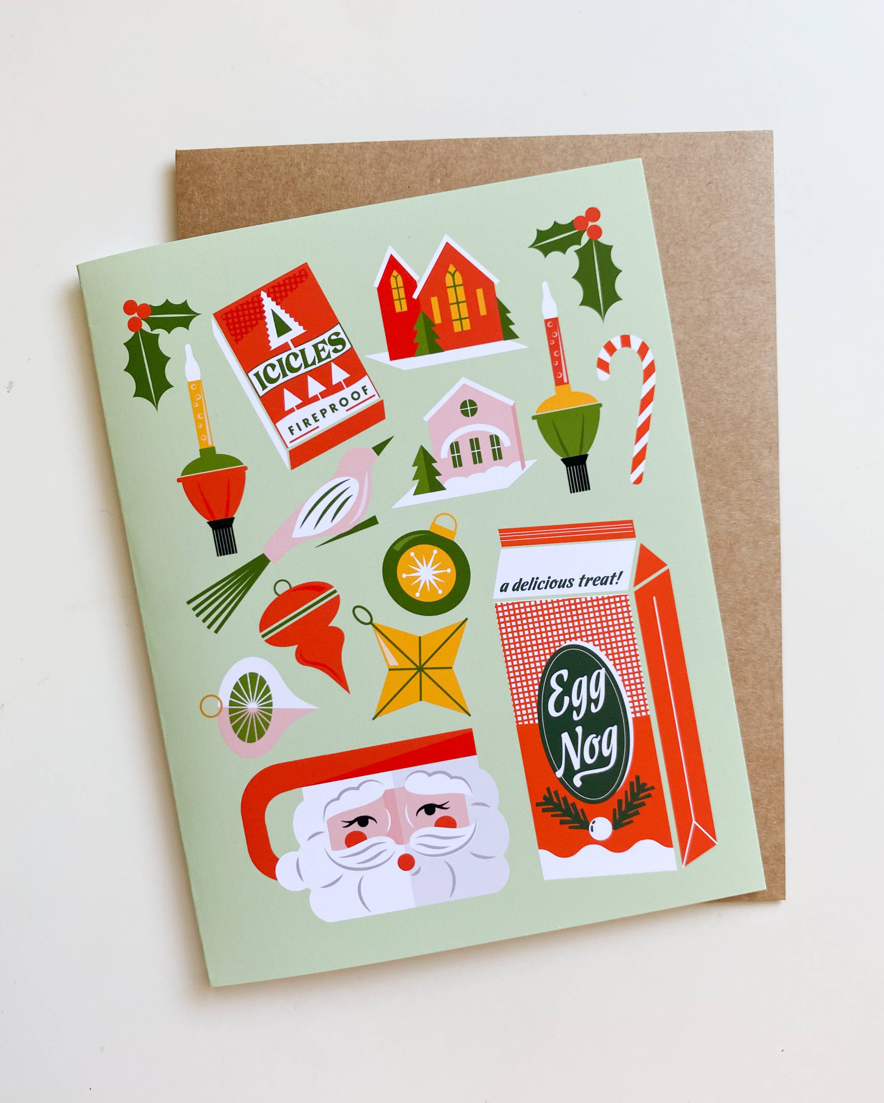 Bottlebrush Graphics - Vente Cartes de Noël - Carte de Noël rétro avec icônes de fête1