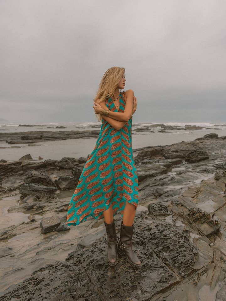 Sun Child Klassisk Sidenklänning - Agave för wholesale av Sun Child