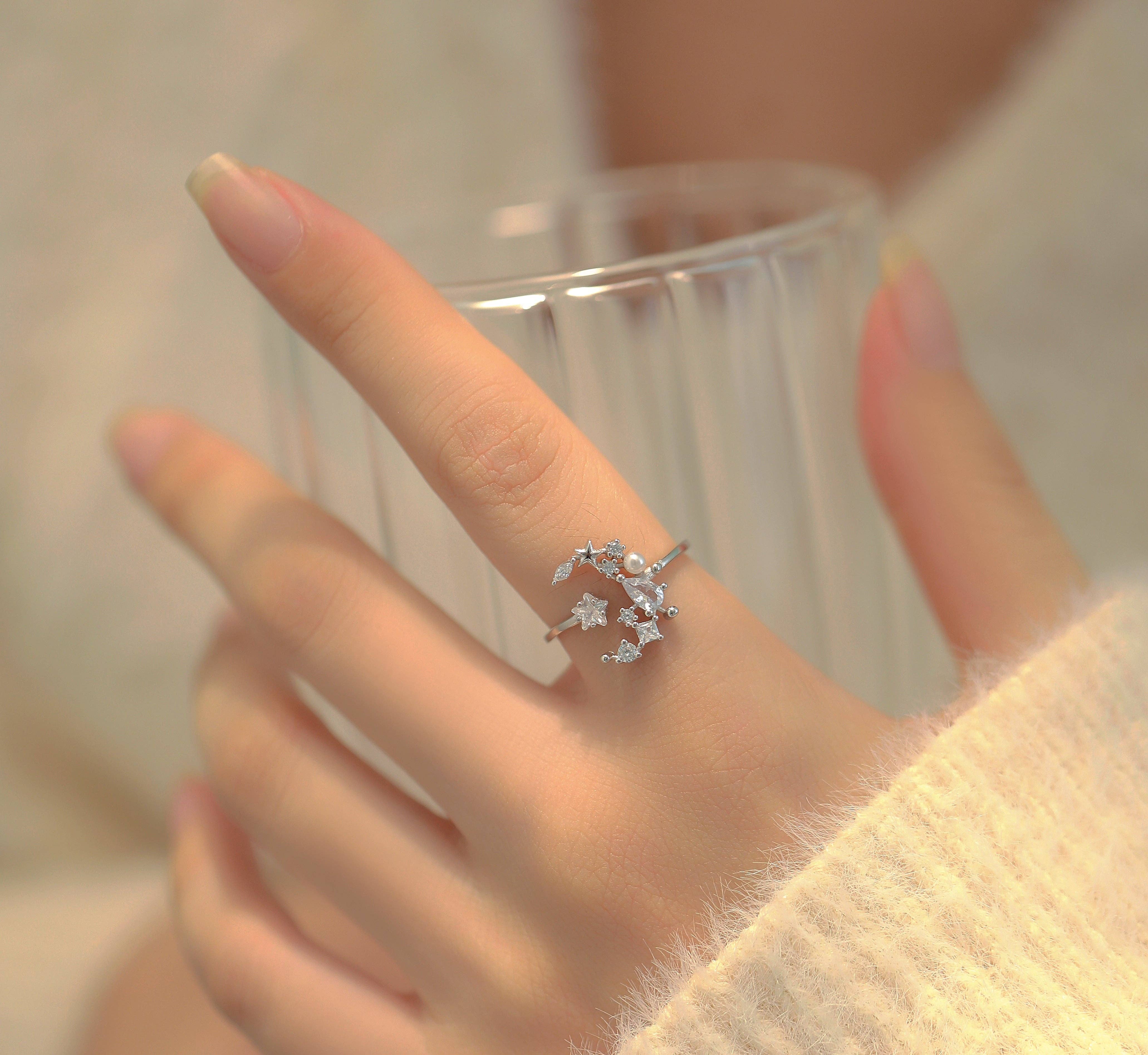 happyzzzsu - Wholesale Multi-Stone Ring - Sterling Silver Star and Moon Ring4