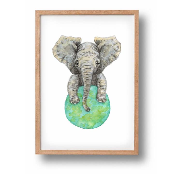 World of Mies – wholesale Affisch – Barn och baby – Canvastavla elefant - A4/A3 - barnrum barnkammare - handmålad