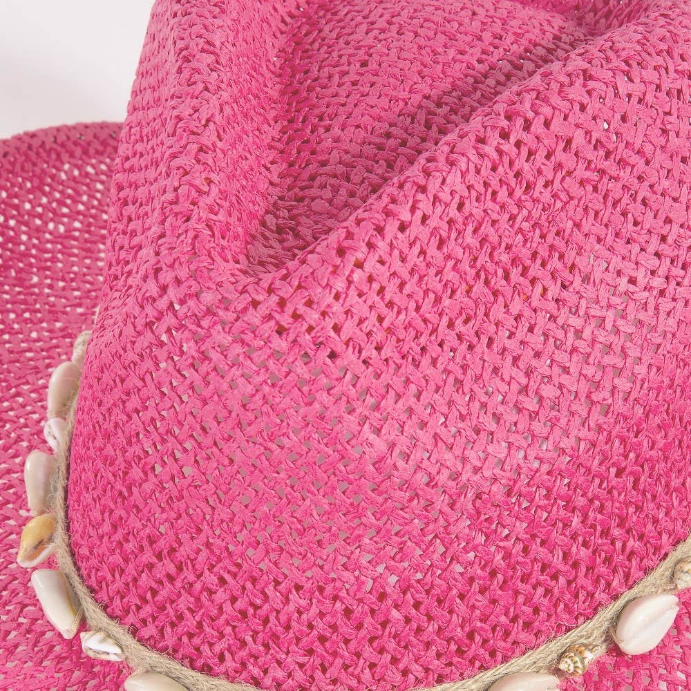 Collections by Fame Accessories – Engroshandel Cowboyhat - Dame – Cowboyhat med snor af stråflet og cowrie-skaller3