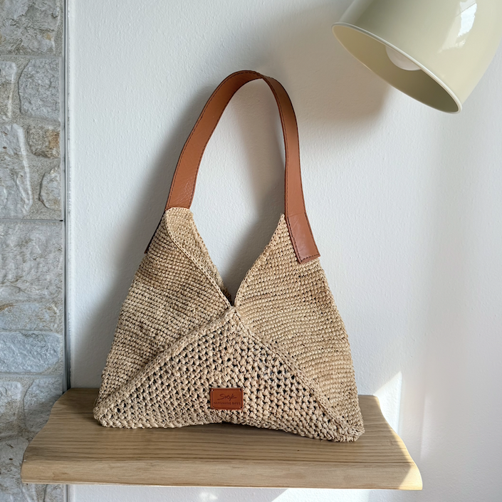 Sook Stainable - Wholesale Beach Bag - Vanda - Handmade Raffia Crochet V-cut Shoulder Bag M1