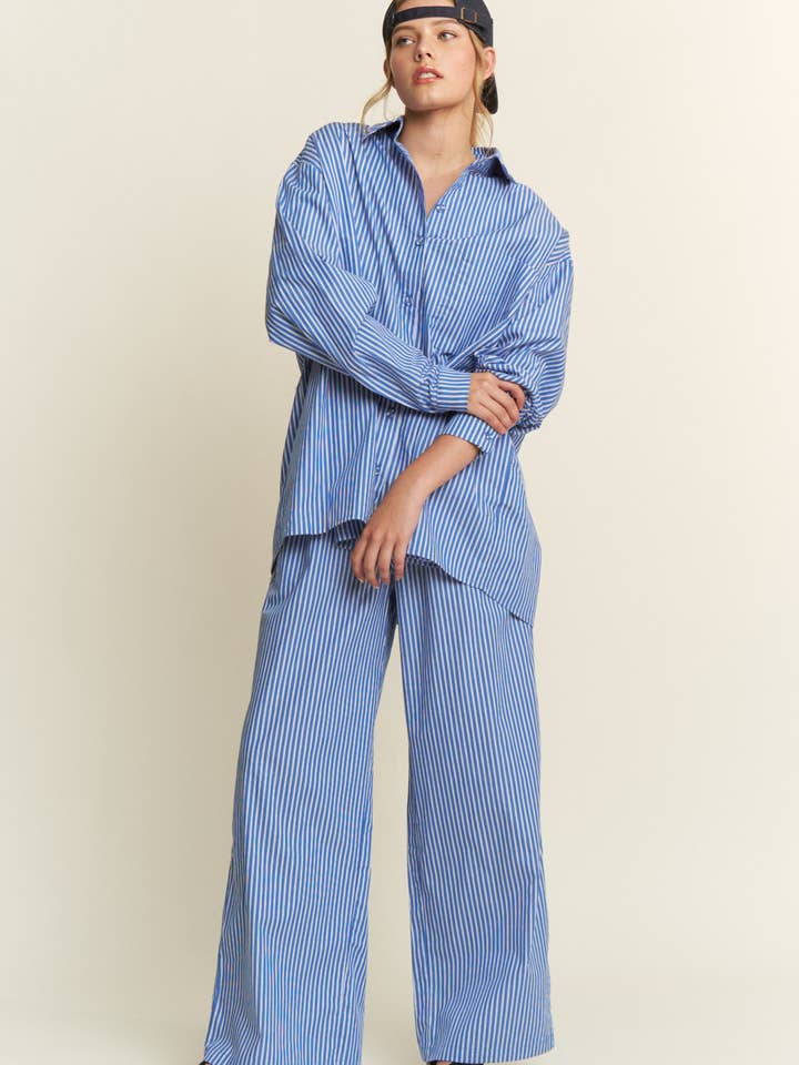 CANDESCENT - Wholesale Pants - Women's - Striped Wide Leg Lounge Pants with Lace Trim (Matching Set)3