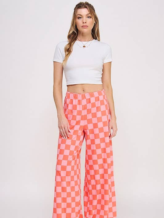 JADE BY JANE - Wholesale Pants - Women's - HIGH WAIST CHECKERED STRAIGHT LEG KNIT PANTS