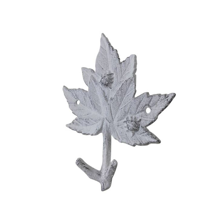 Whitewashed Cast Iron Maple Tree Leaves Decorative Metal Tree Branch Hooks 6.5" for wholesale by Hampton Nautical