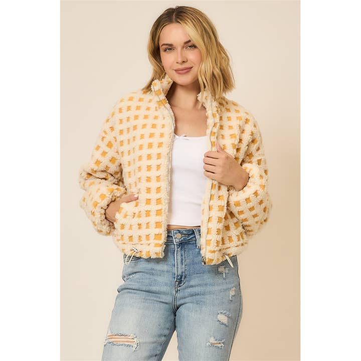 Cozy Casual, Inc. - Wholesale Jacket - Women's - Checker Sherpa Zip Up Jacket