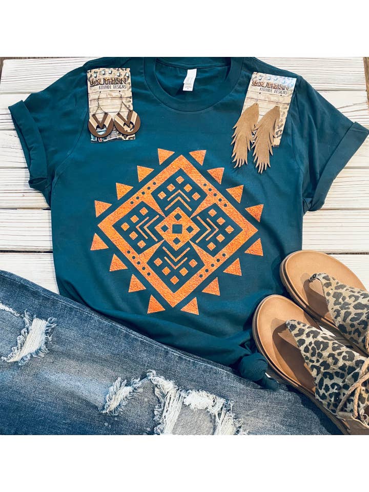 Southern Attitude Designs Inc - Wholesale T-Shirt (Graphic) - Women's - Rust Aztec -Western Tee