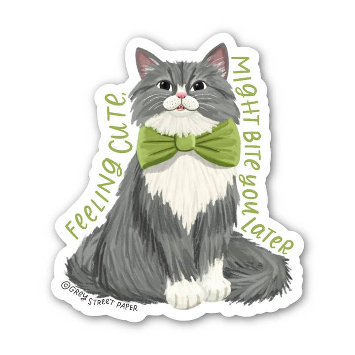 Sentindo-se Fofo Pode Morder-te Autocolante de Vinil de Gato por atacado de Grey Street Paper