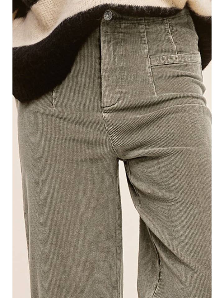 La Miel - Wholesale Pants - Women's - MCP4220-Mineral Washed High Waisted Wide Leg Corduroy Pants16