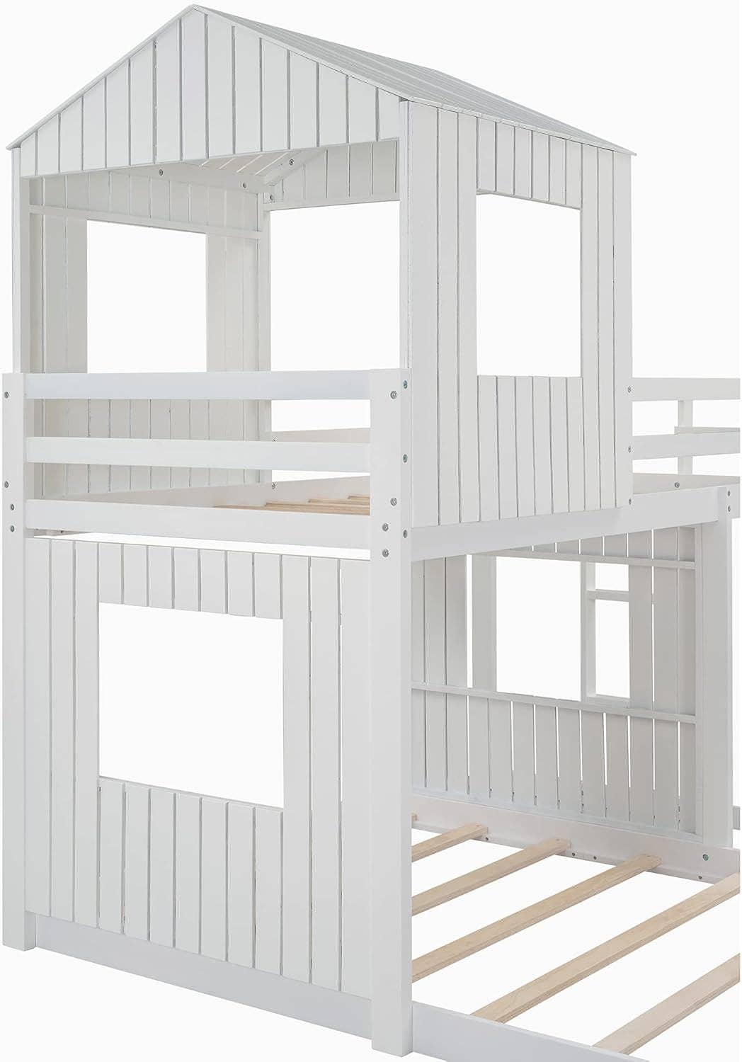 White Twin Over Full Low Profile Playhouse Bunk Bed for wholesale on Faire5