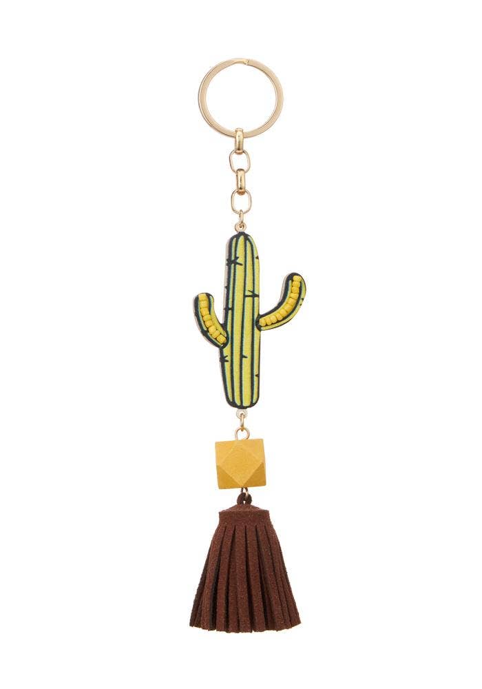 Brn CACTUS WOOD &  TASSEL KEYCHAIN EK-7013 for wholesale on Faire0