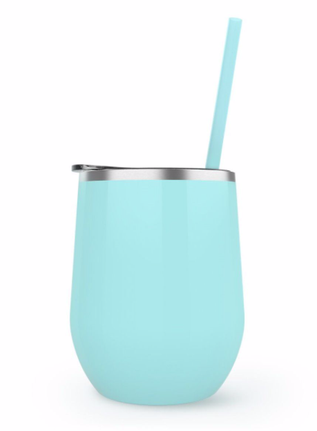 The Cup & Mug Co. – Engroshandel Thermokop – Rustfri stål vinglas uden stilk med låg og sugerør, 12 oz10