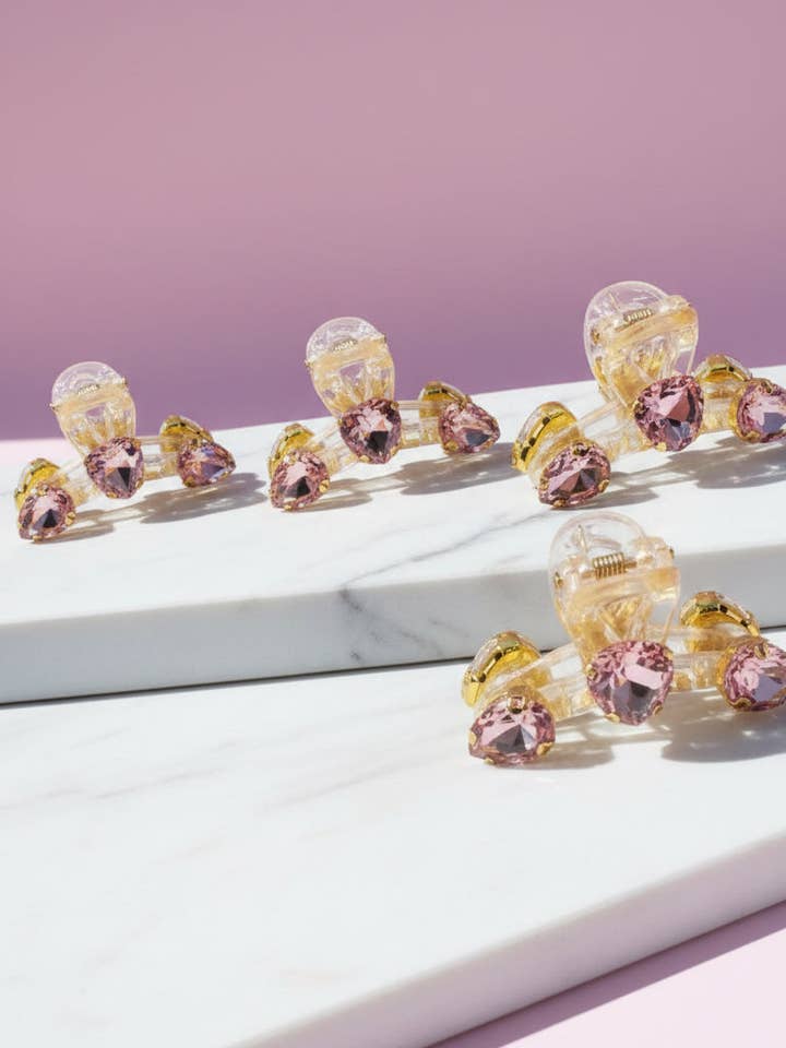 Kristallen Mini Roze Haarclips Set van 12 voor wholesale door Arya Jewellery Wholesale
