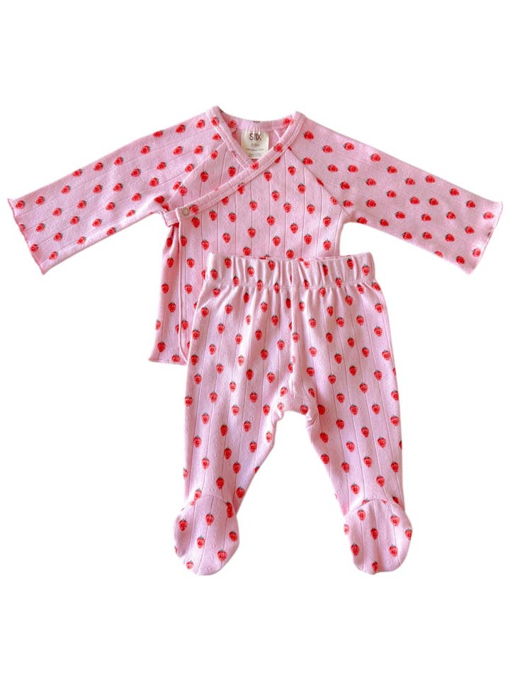 Pink Strawberry / Organic Pointelle Newborn Set for wholesale by SIIX Collection