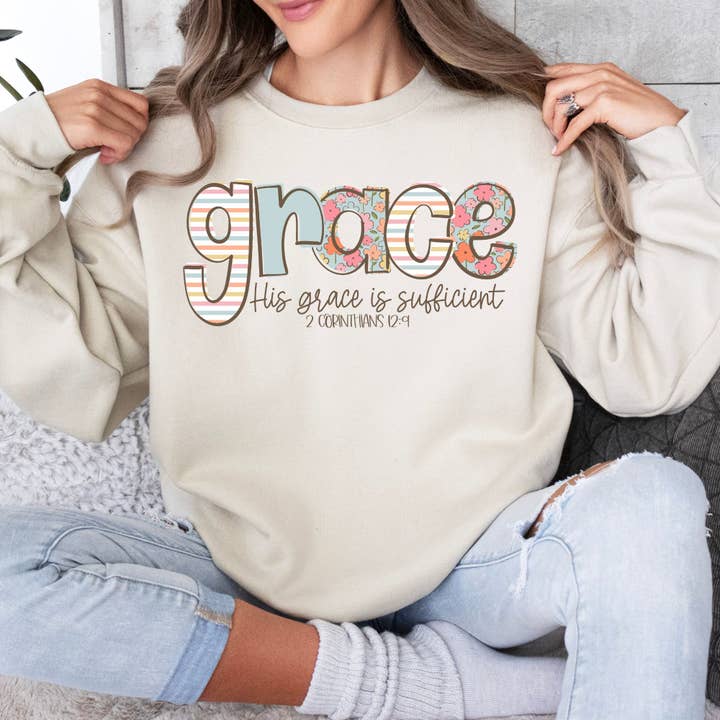 Grace- His Grace is sufficient religious sweatshirt- Easter for wholesale by Enid and Elle