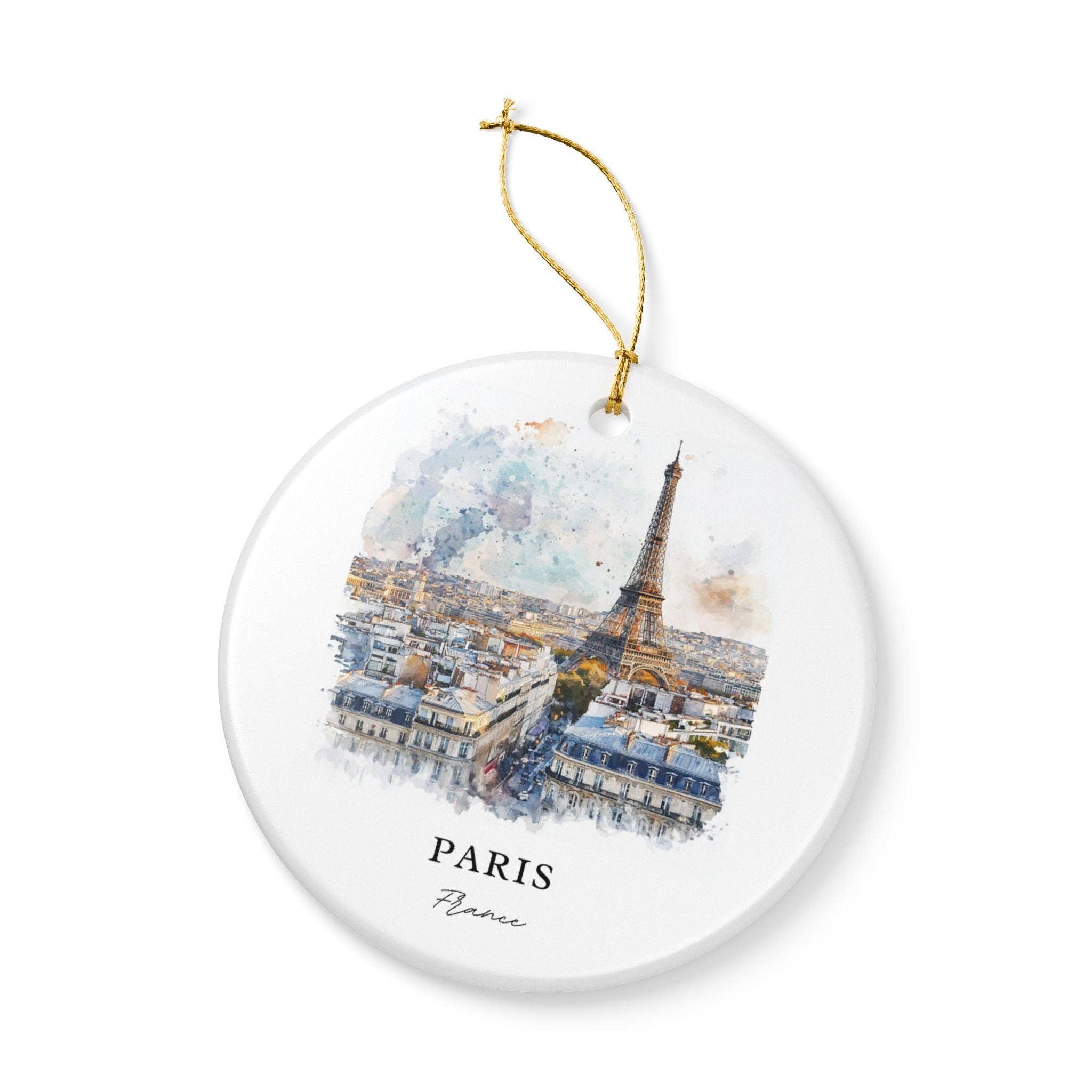 Premium Travel Art – Ornamento por atacado – Ornamento de Paris França: Souvenir Único de Paris, Decoração de Natal com Skyline de Paris e Presente Autêntico de Paris França, Ornamento da Torre Eiffel2