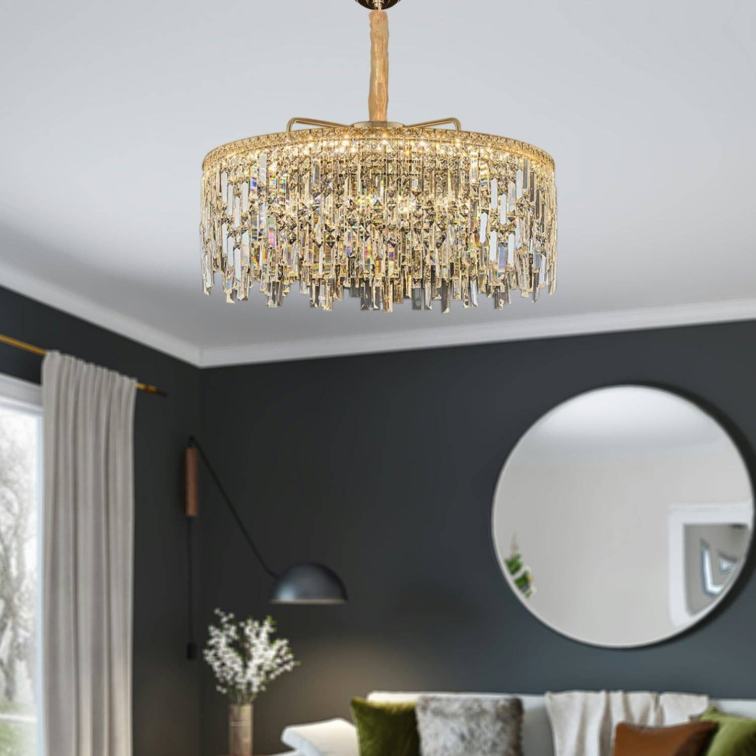 Ledsone - Vente Lustre/Suspension - Lustre moderne en cristal doré à plafond - modèle 48049