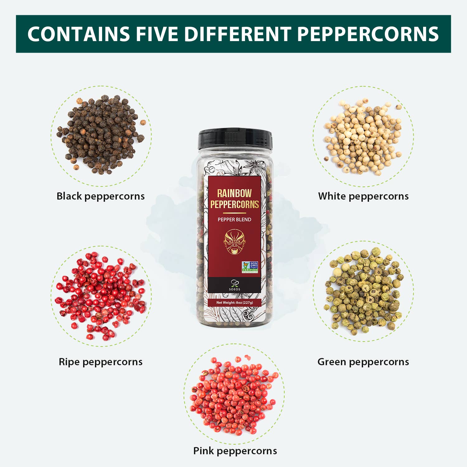 soeos – wholesale Salt & pepper mix – Soeos Himalayan Pink Salt, 18 oz + Rainbow Peppercorn, 8oz5