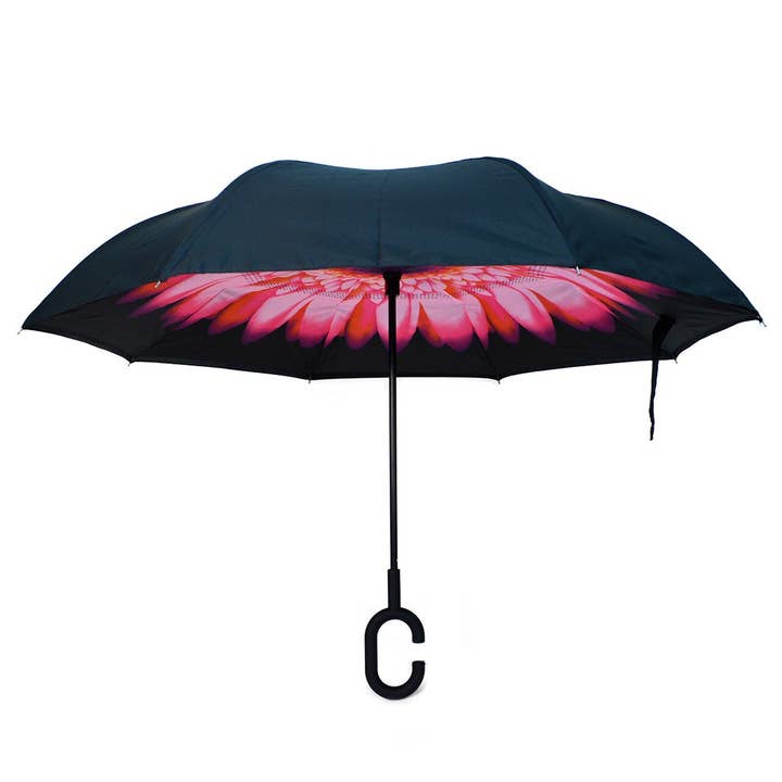 Parapluie inversée double couche fleur rose pour la vente par Selini New York