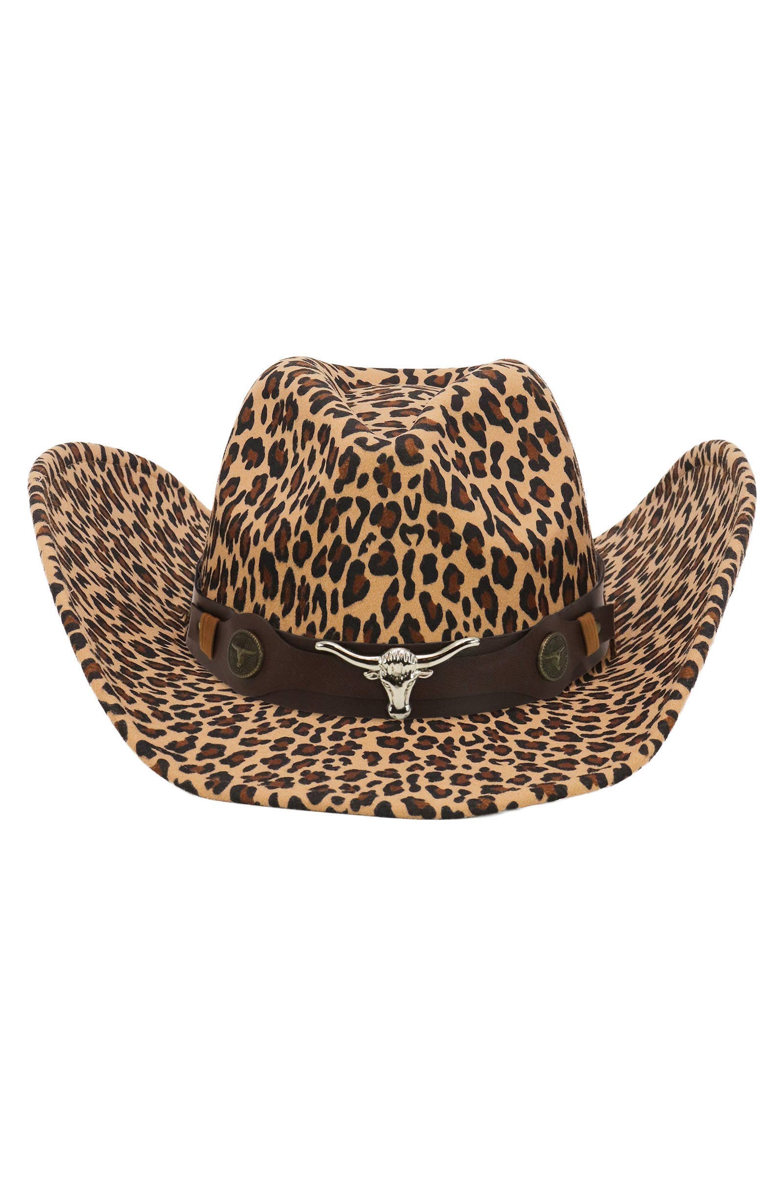 Cap Zone - Wholesale Cowboy Hat - Women's - Brown Longhorn Faux Leopard Felt Cowboy Hat5