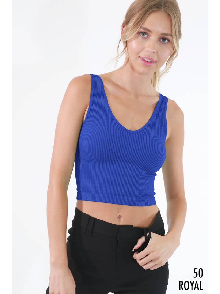 NIKIBIKI – Top de malha - Mulher por atacado – NS7575 - Top recortado canelado com decote em V19