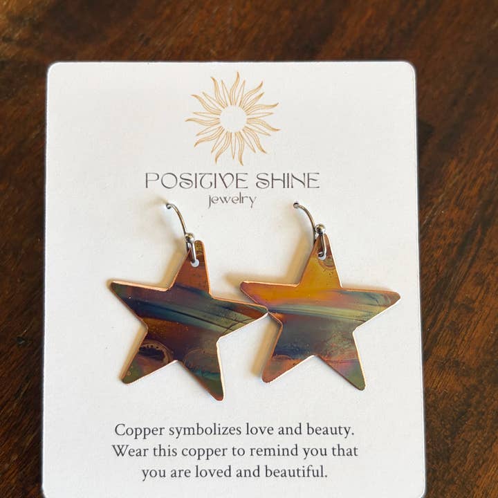 Shooting Star Fire painted copper earrings for wholesale by Positive Shine Jewelry