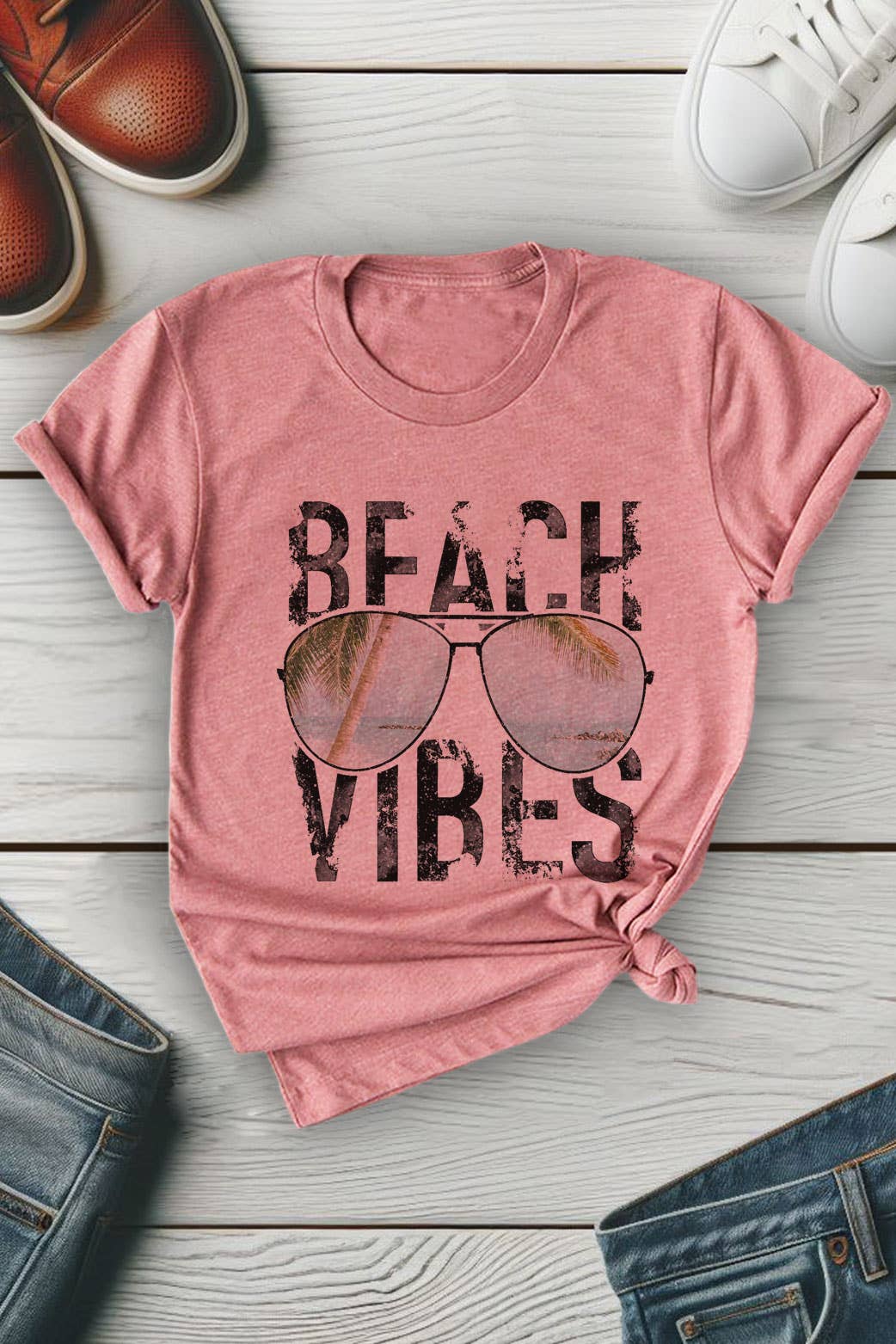 Top Avenue - Wholesale T-shirt met print - Dames - Beach Vibes, uniseks T-shirt met ronde hals1