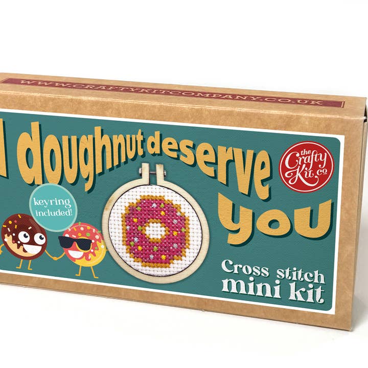 The Crafty Kit Company – wholesale Embroidery/cross-stitch supplies – 'I Doughnut Deserve You' Mini Matchbox Cross Stitch Kit2