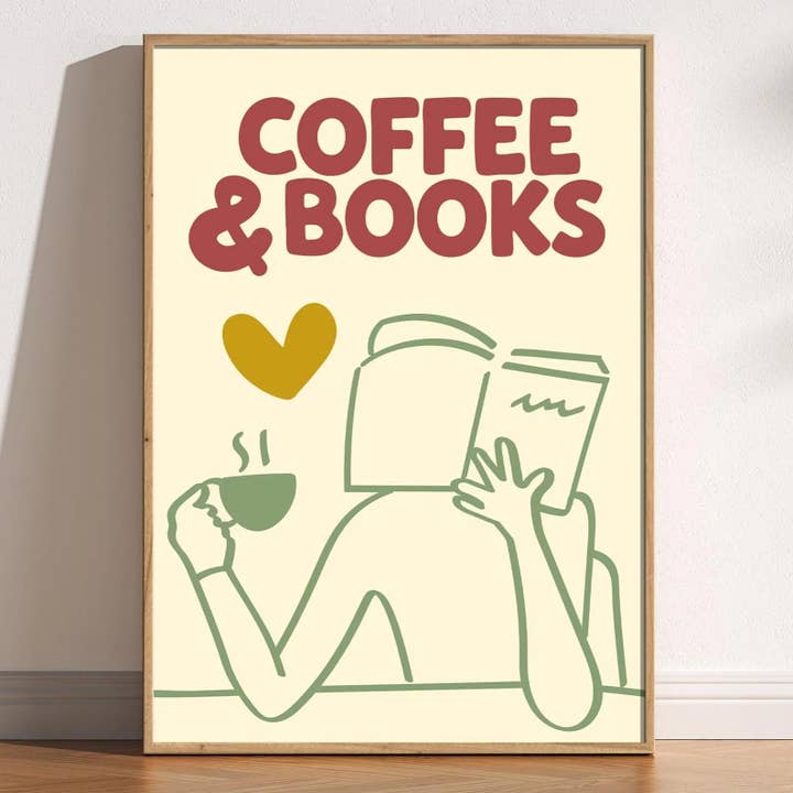 Coffee And Books Cool Mid Century Poster for wholesale by Mother & Sun Studio