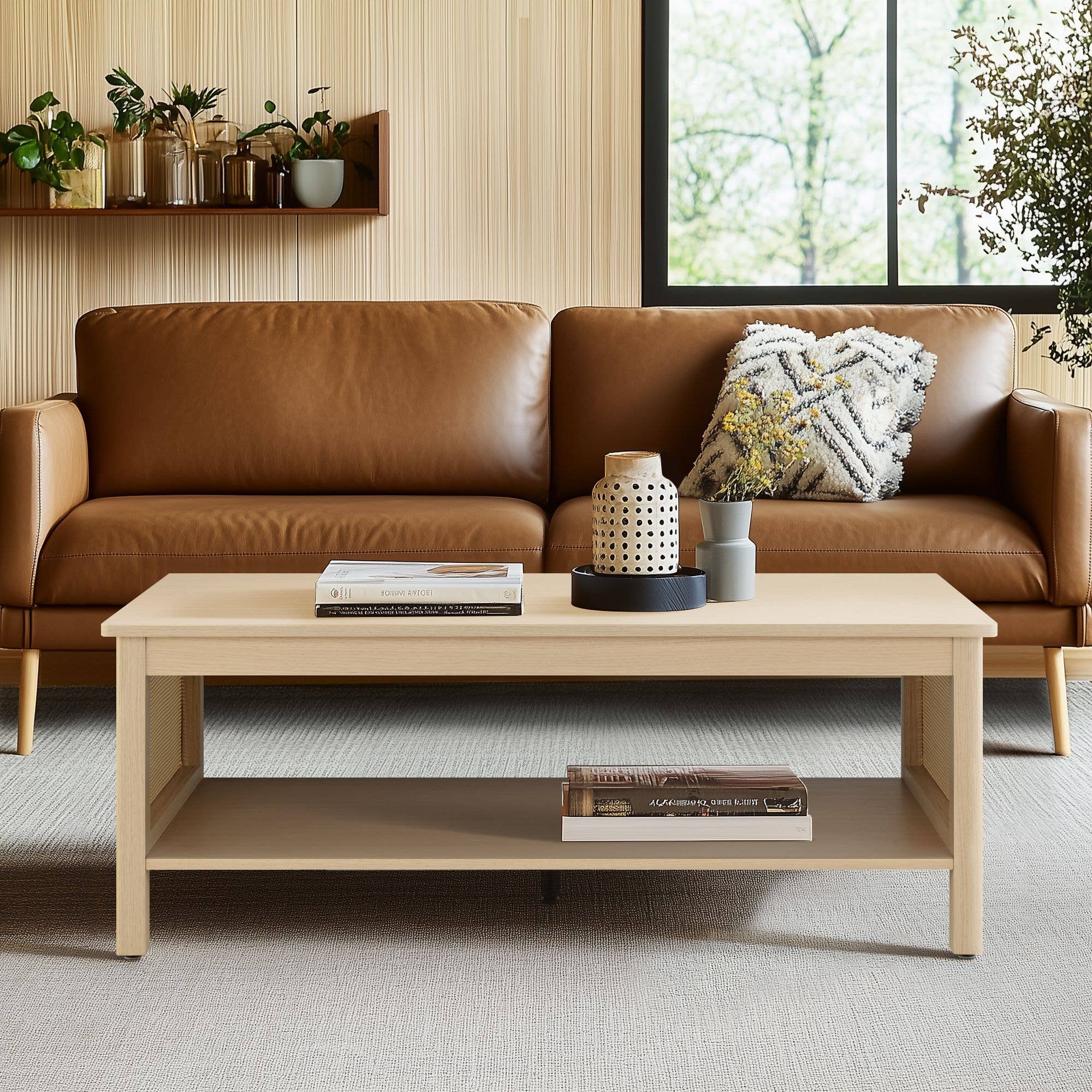 Olliix - Wholesale Coffee Table - 2-Tier Rattan Sides Open Shelf Storage Coffee Table0