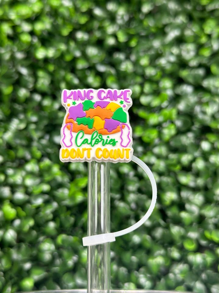 King Cake Calories Don’t Count Straw Topper for wholesale by La Luna Belle LLC