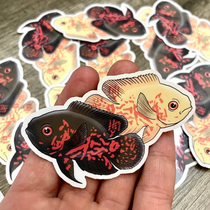 Dirty Brushes - Wholesale Sticker - Oscar Cichlid aquarium Fish Aquatic Sticker Decal