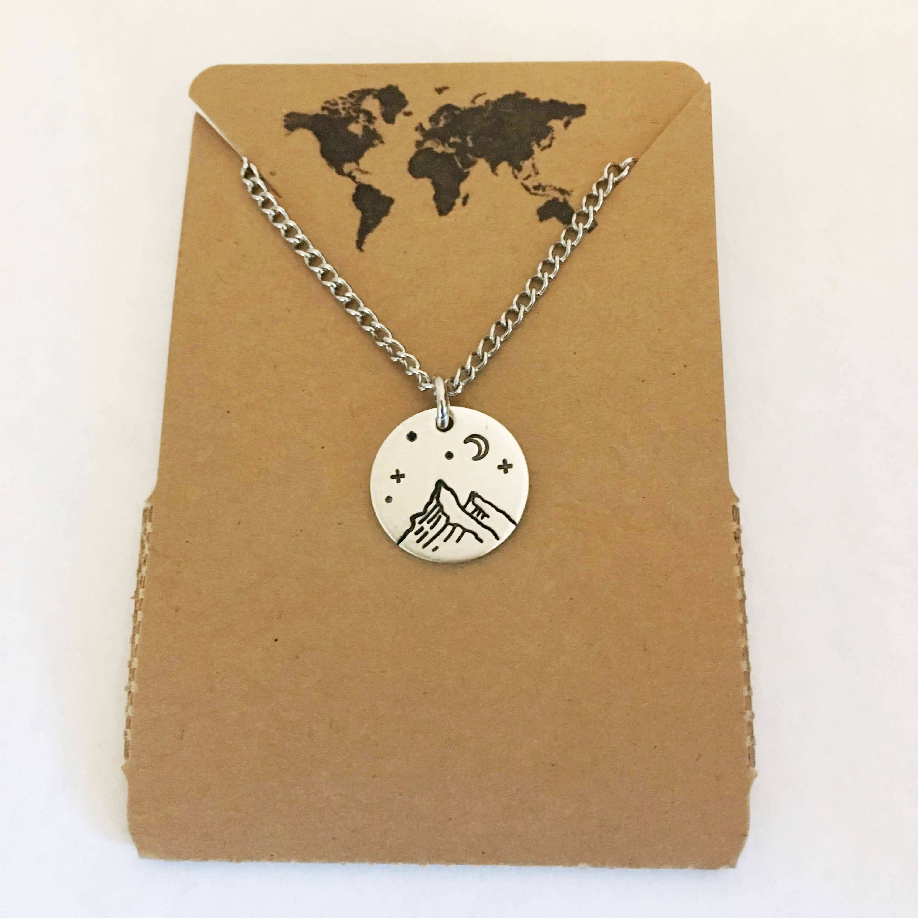 Jamie Haley Designs - Wholesale Pendant/Charm Necklace - Small Mountain with crescent moon pendant in silver color1