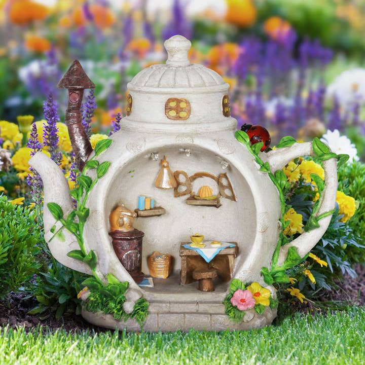 Exhart - Wholesale Outdoor Ornament/Decor - Solar Teapot Fairy House