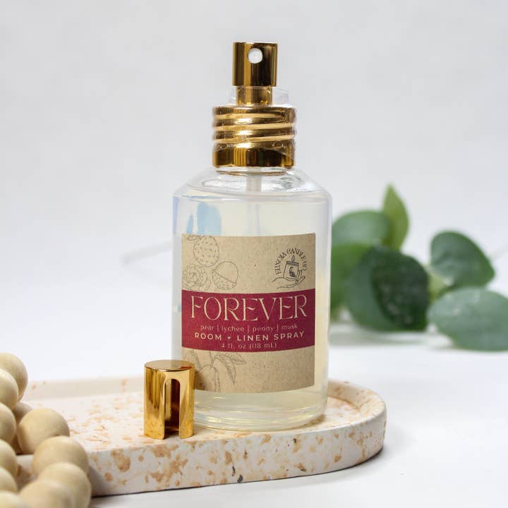Forever Room + Linen Spray | 4 oz Glass Bottle + Gold Nozzle for wholesale by Eunoia Candle Co.
