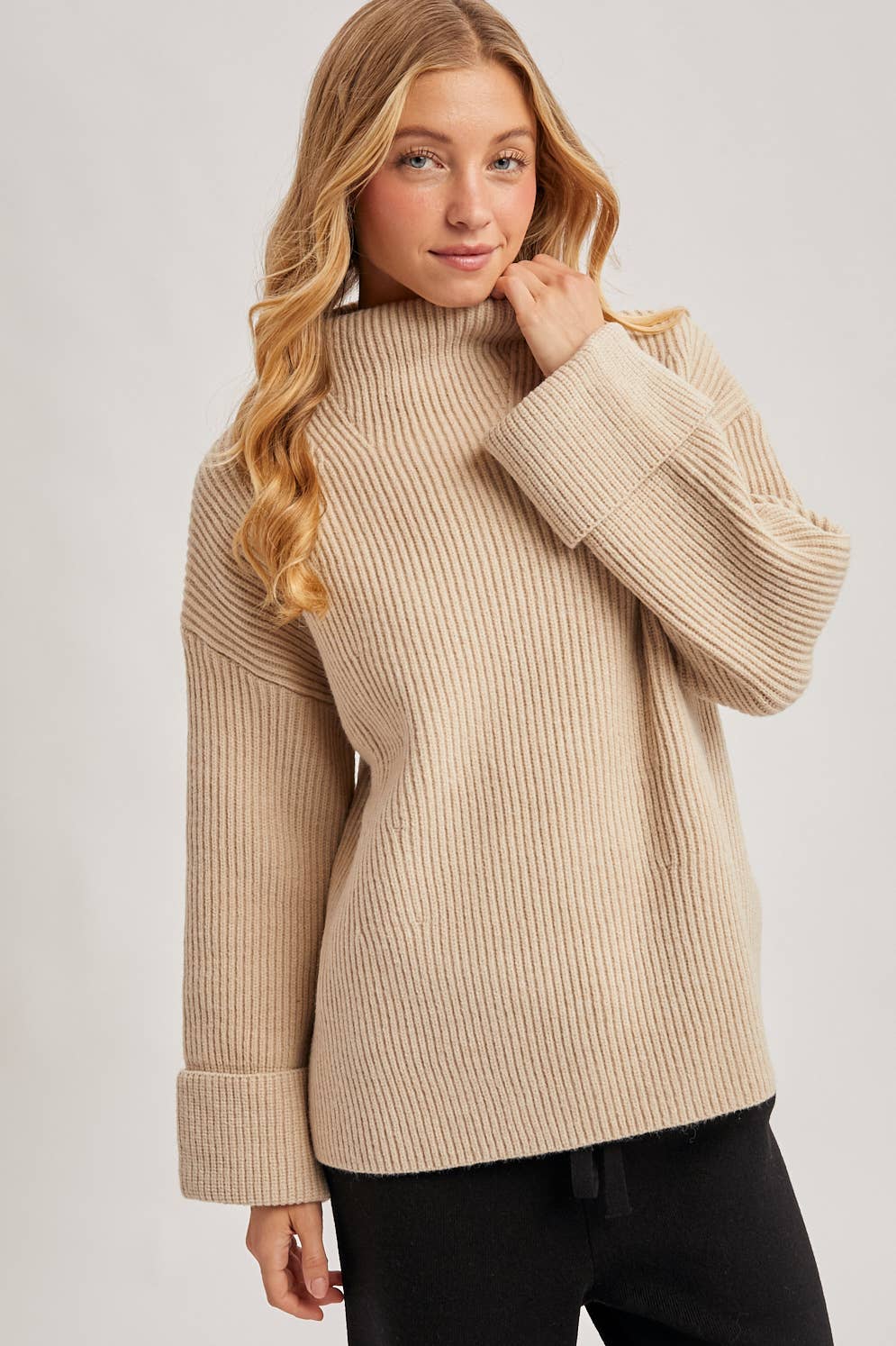 Bluivy - Wholesale Knit Sweater - Women's - FUNNEL NECK OVERSIZED PULLOVER