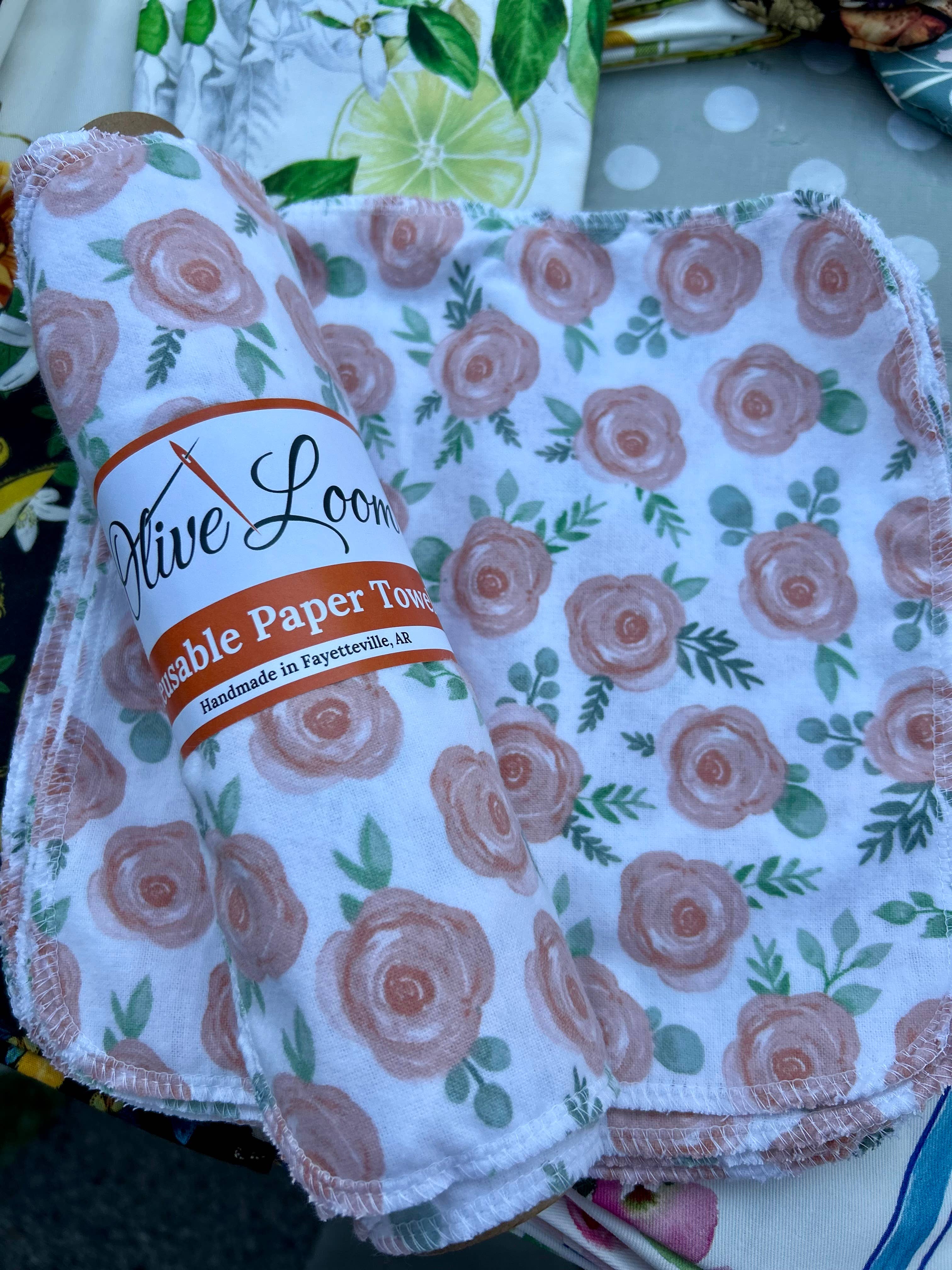 Olive Loom - Wholesale Paper Towels - Reusable Paper Towels - Sage leaves roses1
