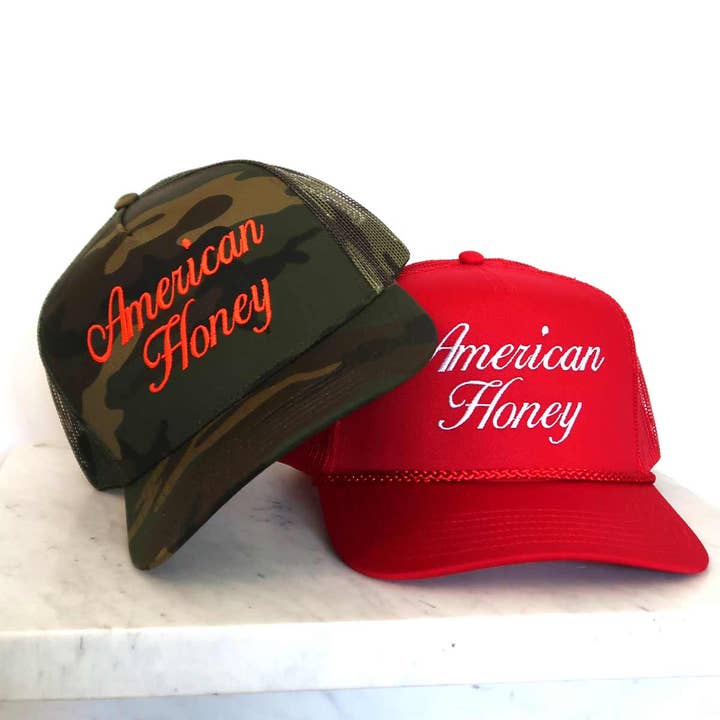 Sundrop - Wholesale Trucker Hat - Women's - American Honey Camouflage Embroidered Hat - Neon Red Orange3
