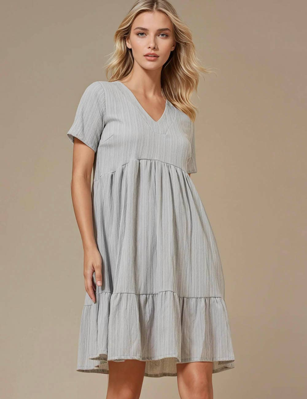 Sweetkama - Vente Robe – femme - Robe courte quotidienne à manches courtes et col en V27