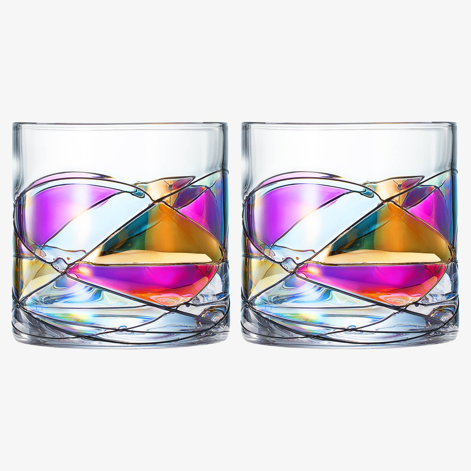 The Wine Savant /  Khen Glassware - Wholesale Cocktail/Liquor Glass - Artisanal Hand Painted Whiskey Glasses Set of 2 - 9.6 OZ3
