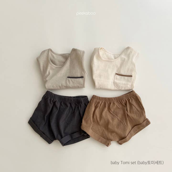 Conjunto de camiseta y pantalones cortos básicos de verano para bebé Conjunto de pijama Unisex para venta al por mayor de peekaboo