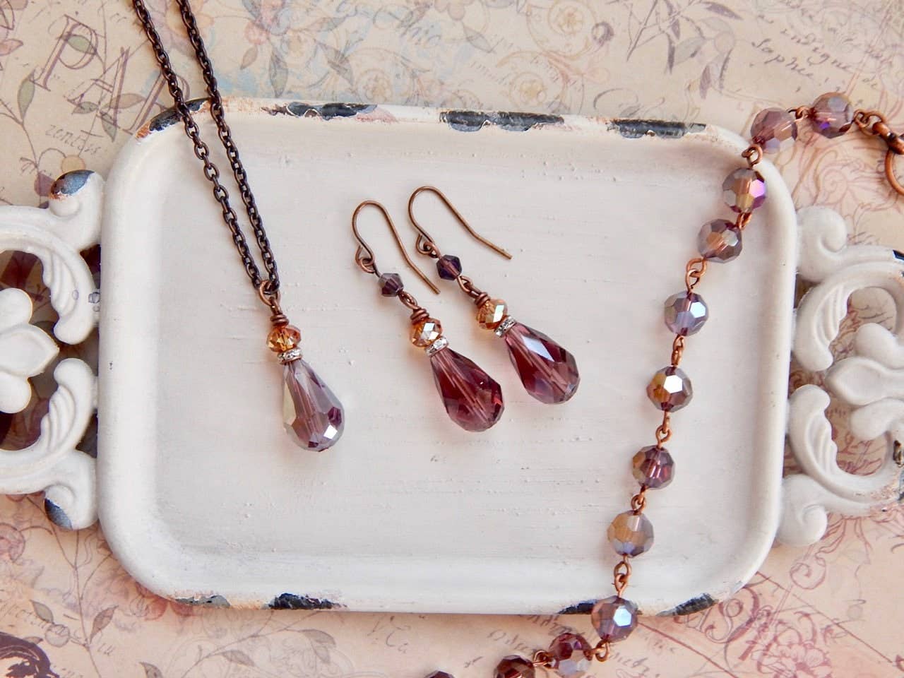 The green antique trunk - Wholesale Dangle Earrings - Nonie - Amethyst And Copper Teardrop Earrings - Purple Earri1