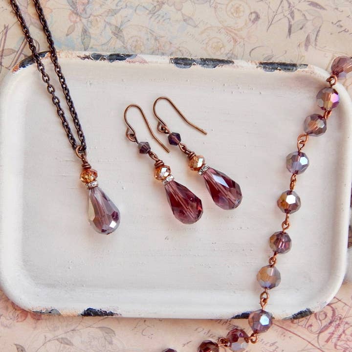 The green antique trunk - Wholesale Dangle Earrings - Nonie - Amethyst And Copper Teardrop Earrings - Purple Earri1
