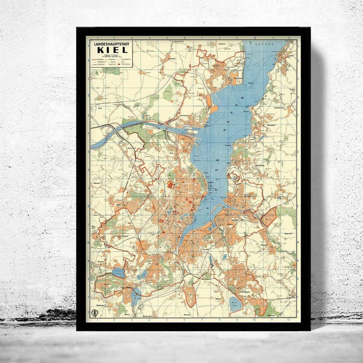 Oude kaart van Kiel Duitsland 1949 Vintage kaart | Vintage kaart muurkunst print voor wholesale door OldCityPrints - Old Maps and Posters